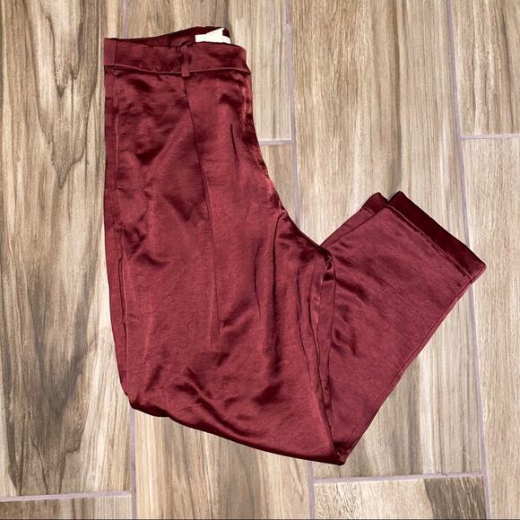 H&M Satin Relaxed Fit Cropped tapered leg cuffed hem pants Burgundy size 6 - Picture 10 of 13